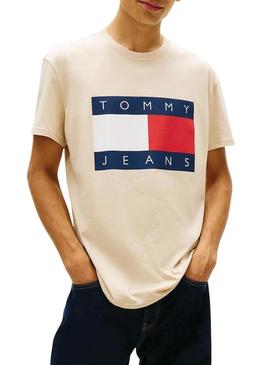 Camiseta Tommy Jeans Big Flag bege para homem
