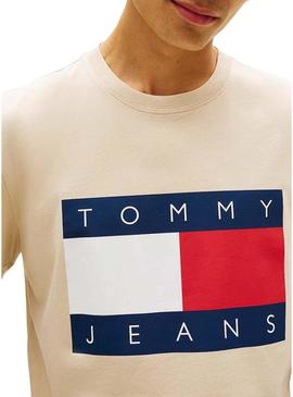 Camiseta Tommy Jeans Big Flag bege para homem