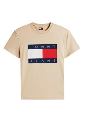 Camiseta Tommy Jeans Big Flag bege para homem