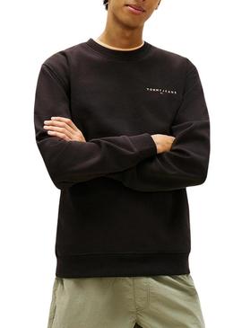 Moletom Tommy Jeans Linear Chest preto para homem.