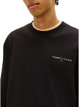 Moletom Tommy Jeans Linear Chest preto para homem.