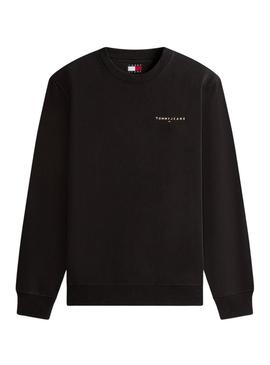Moletom Tommy Jeans Linear Chest preto para homem.