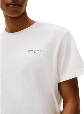 Camiseta Tommy Jeans Linear Chest branca para homem.