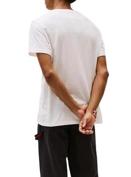 Camiseta Tommy Jeans Linear Chest branca para homem.