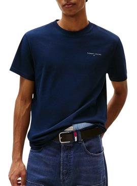 Camisa Tommy Jeans Linear Chest azul marinho para homem.