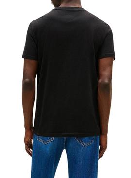 Camiseta Tommy Jeans Linear Chest preta para homem.