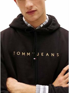 Moletom Tommy Jeans Linear Logo preto para homem.
