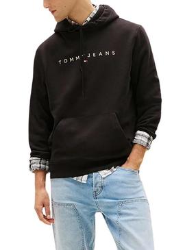 Moletom Tommy Jeans Linear Logo preto para homem.