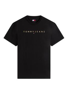 Camiseta Tommy Jeans Linear Logo preta para homem.