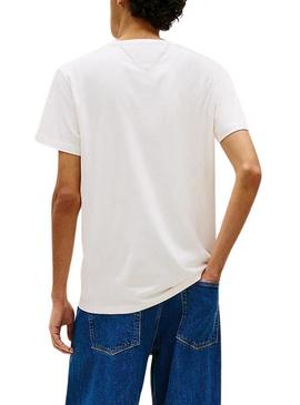 Camiseta Tommy Jeans Essential Flag branca para homem.
