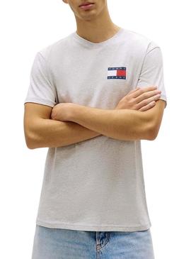 Camisa Tommy Jeans Essential Flag cinza para homem.