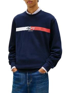 Moletom Tommy Jeans Sign Stripe azul marinho para homem