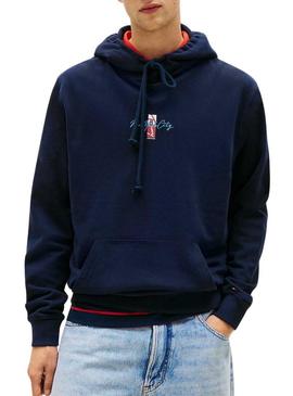 Moletom Tommy Jeans Backprint azul marinho para homem.