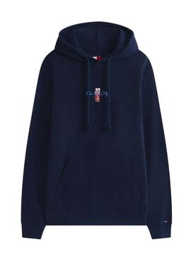 Moletom Tommy Jeans Backprint azul marinho para homem.