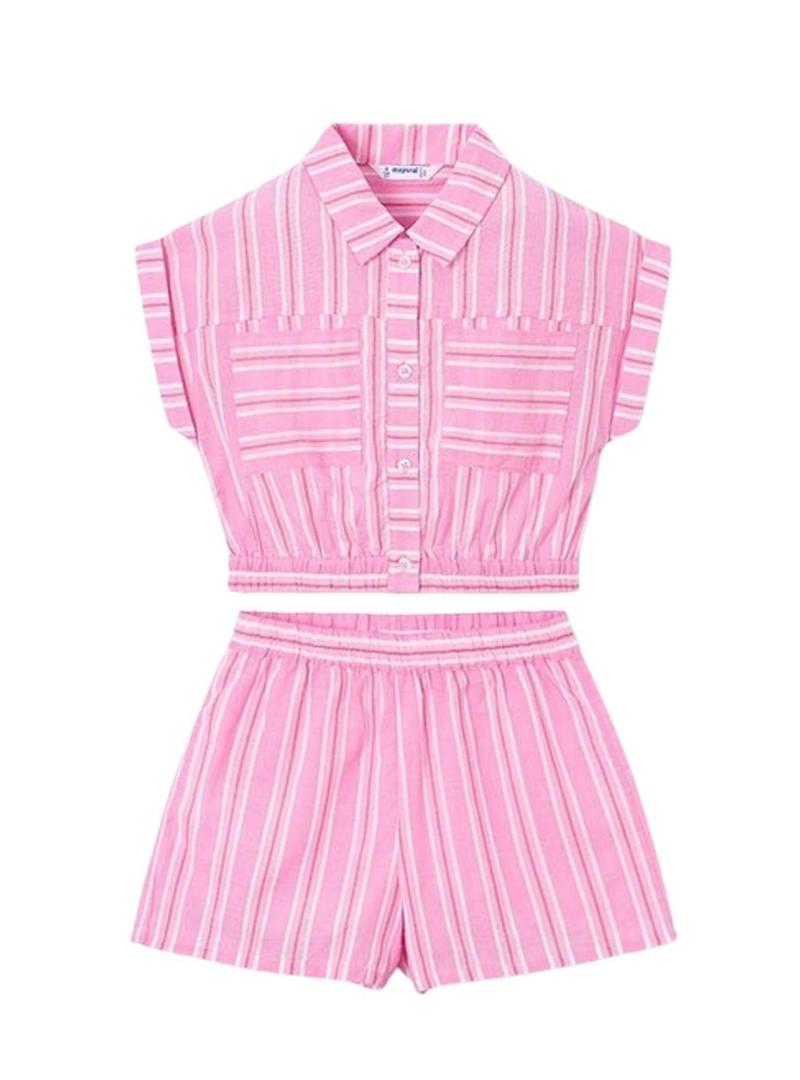 Conjunto Mayoral rosa listrado para menina