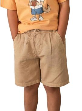 Bermuda Mayoral em linho relaxed fit cor de camelo para menino