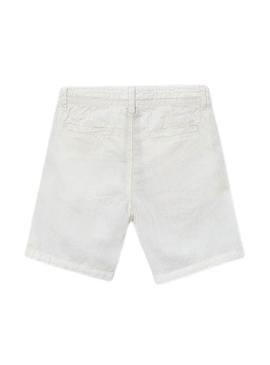 Bermuda Mayoral em linho branco com caimento relaxado para menino.
