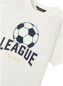 Camiseta Mayoral League branca para menino.