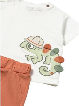 Conjunto Mayoral Camaleão branco e laranja para bebê.