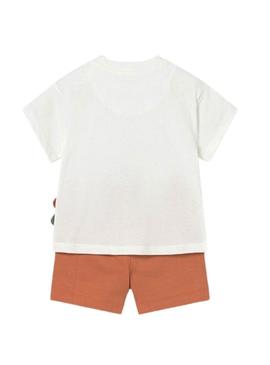 Conjunto Mayoral Camaleão branco e laranja para bebê.