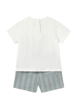 Conjunto Mayoral moto branco e azul para bebê.