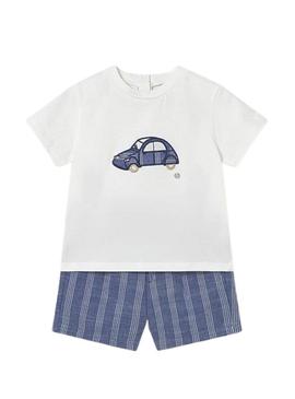 Conjunto Maioral carrinho branco e azul para bebê
