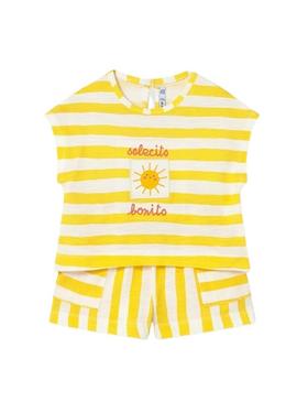 Conjunto Mayoral Sol amarelo e branco listrado para bebê