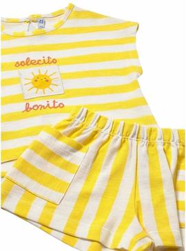 Conjunto Mayoral Sol amarelo e branco listrado para bebê