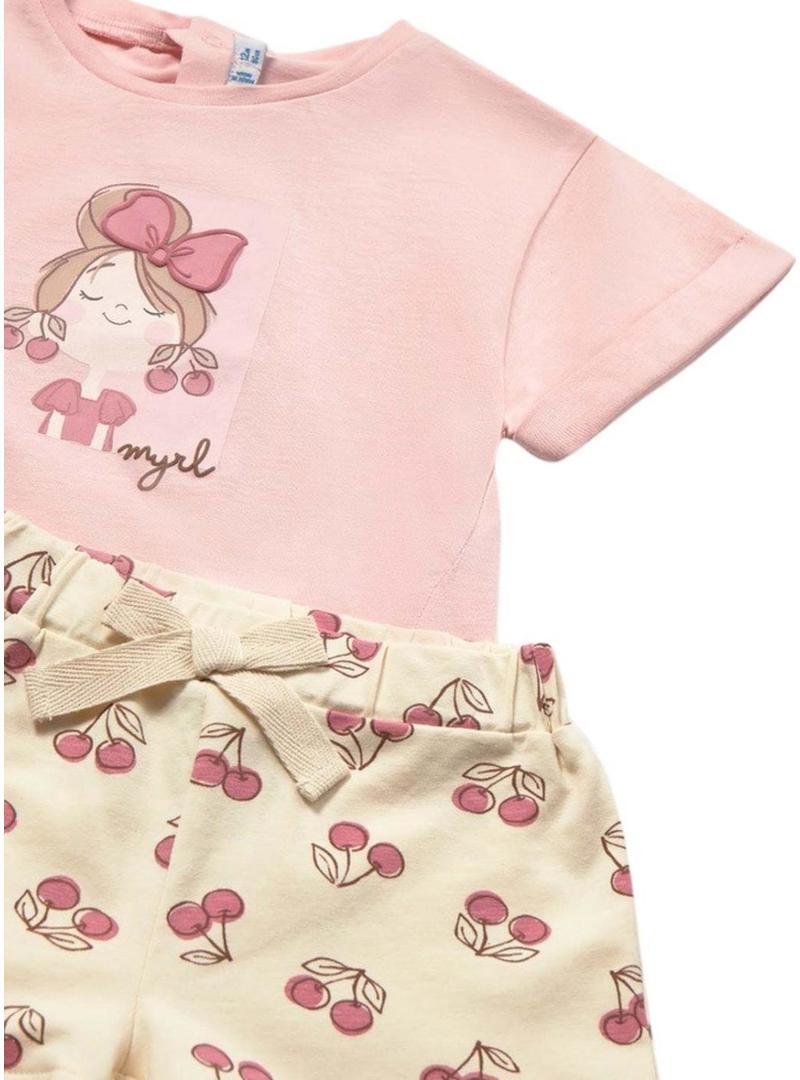 Conjunto camiseta e shorts Mayoral Peônia rosa para bebê
