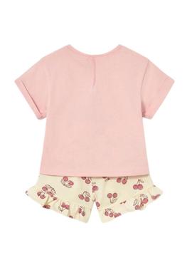 Conjunto camiseta e shorts Mayoral Peônia rosa para bebê