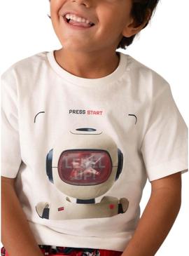 Camiseta Mayoral Robot bege para menino.