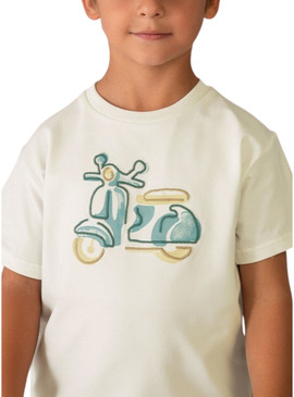 Camiseta Mayoral Vespa branca para menino.
