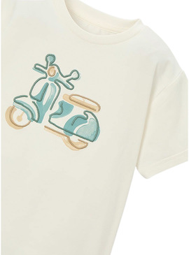Camiseta Mayoral Vespa branca para menino.