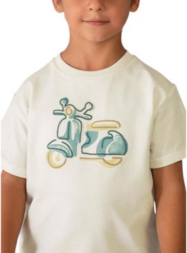 Camiseta Mayoral Vespa branca para menino.