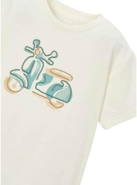 Camiseta Mayoral Vespa branca para menino.