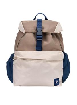 Mochila Mayoral com fecho de aba em tom tostado para menino e menina.