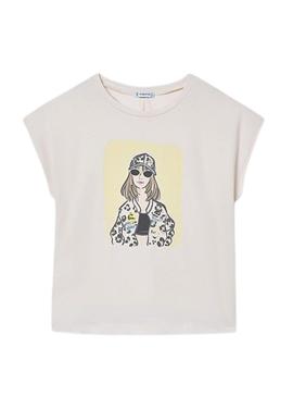 Camiseta Mayoral Girl branco sujo para menina
