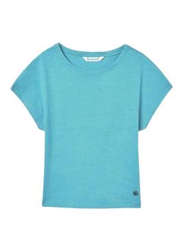 Camiseta Mayoral canelada azul para menina.