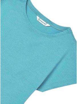 Camiseta Mayoral canelada azul para menina.