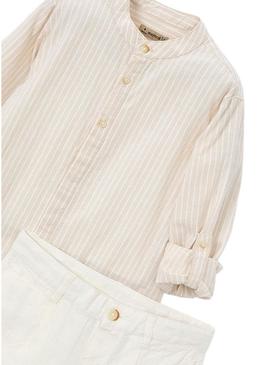 Conjunto camisa e bermuda Mayoral linho bege para menino.
