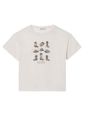 Camiseta Mayoral rodeo branca para menina.