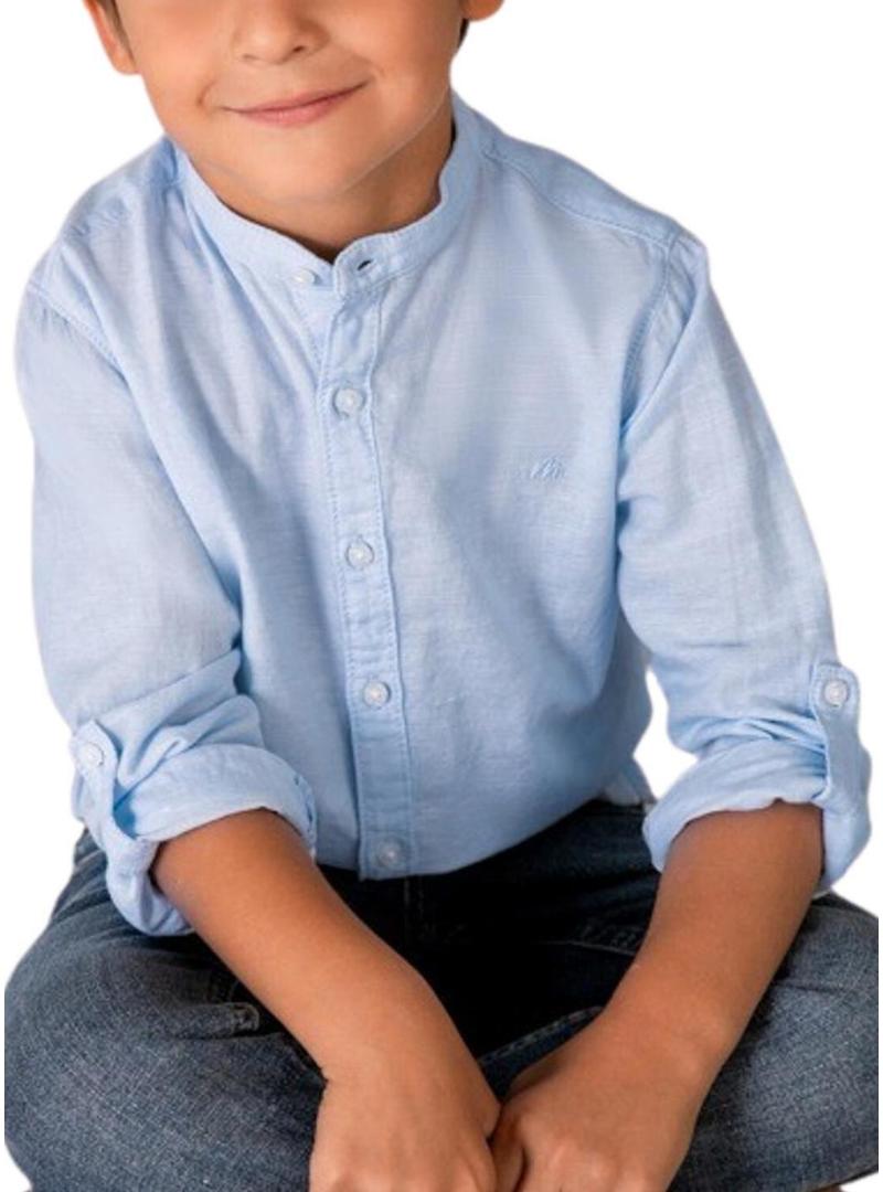 Camisa Mayoral mao de linho azul para menino.