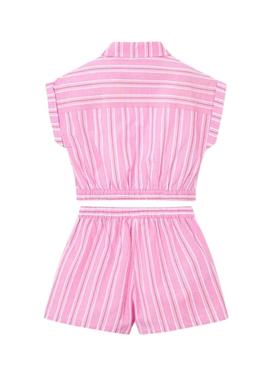 Conjunto Mayoral rosa listrado para menina.