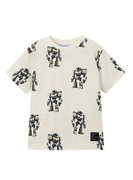 Camiseta Mayoral Robots branco para menino.