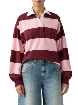 Camisa polo listrada rosa e grená da marca Levis Reenie para mulher.