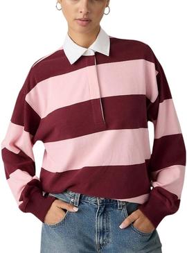 Camisa polo listrada rosa e grená da marca Levis Reenie para mulher.