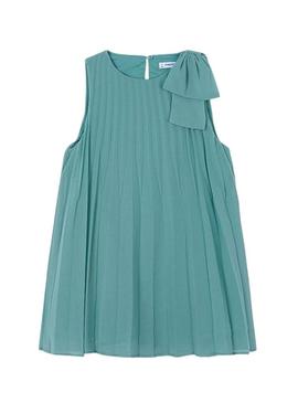 Vestido plissado azul turquesa da Mayoral para menina.