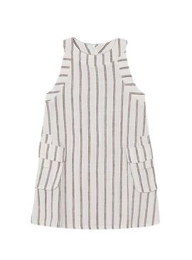 Vestido Mayoral de linho branco com listras para menina