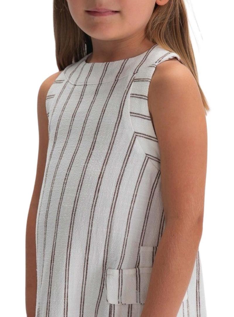 Vestido Mayoral de linho branco com listras para menina