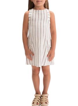 Vestido Mayoral de linho branco com listras para menina